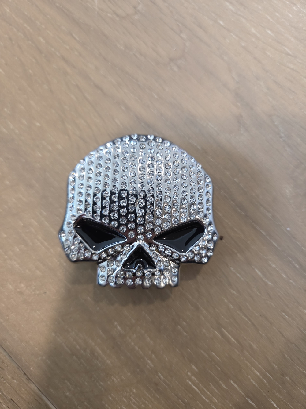 Rhinestone Skull Head Belt Buckle Silver Tone Black Gothic Punk